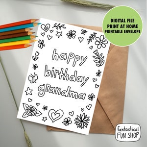 cartão de aniversário para avó do neto, IMPRIMÍVEL, DOWNLOAD INSTANTÂNEO, feliz aniversário avó, cartão de avó, impressão e cor de criança