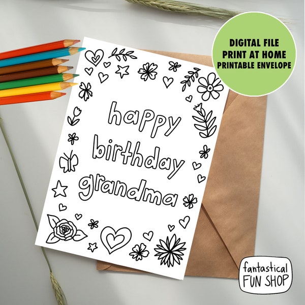 birthday card for grandma from grandchild, PRINTABLE, INSTANT DOWNLOAD, happy birthday grandma, grandmother card, print and color from kid