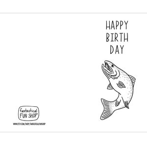 Printable Birthday Card Fish, Colorable Card, Fishing Card, Black and ...