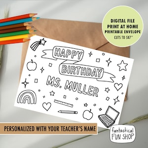 Cartão de aniversário do professor IMPRIMÍVEL, cartão de aniversário personalizado para o professor do aluno, cartão colorido, cartão colorido, cartão infantil, DOWNLOAD INSTANTÂNEO
