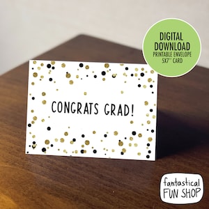 PRINTABLE GRADUATION card, congrats grad card with confetti, graduate card, class of 2020 card, confetti, polka dots, gold sparkles glitter