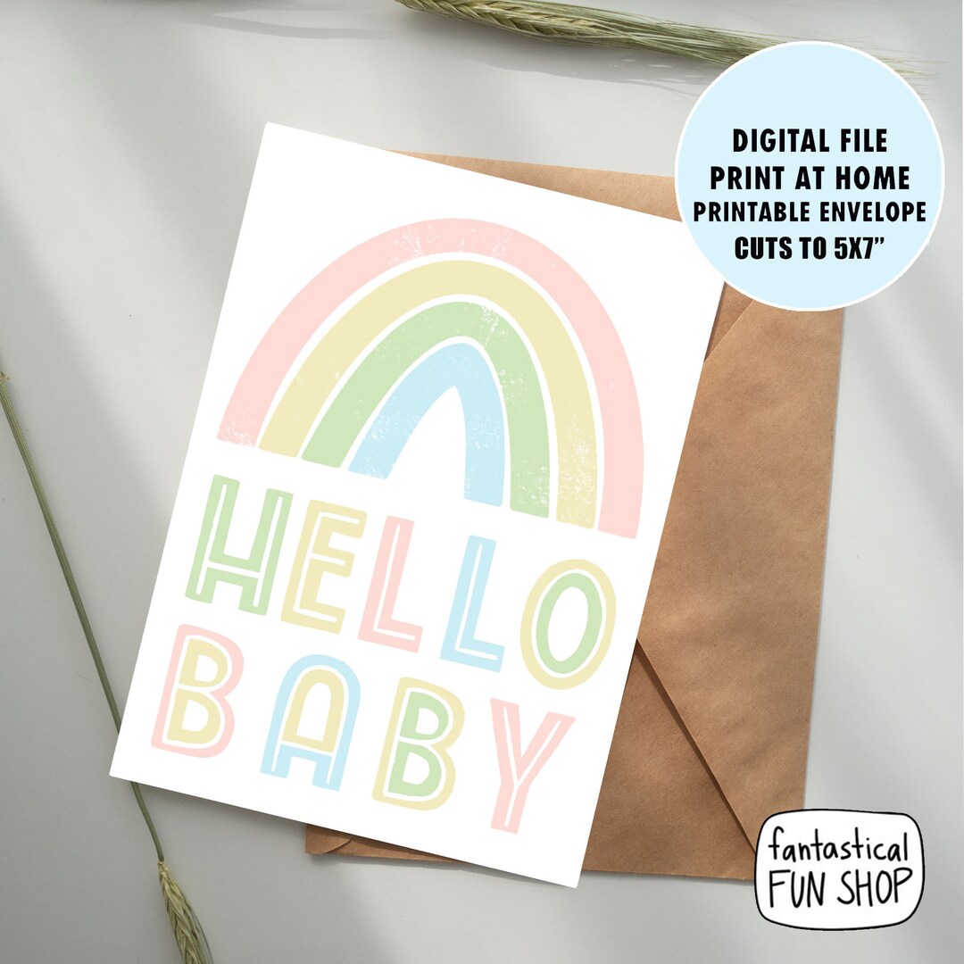 Rainbow Baby Card PRINTABLE New Baby Card Hello Baby Rainbow Etsy