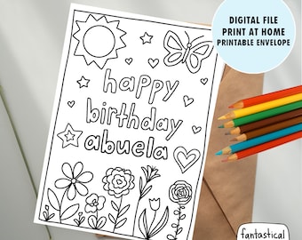 Abuela Birthday Card from Grandchild: Colorable Spanish Card (Digital Download)