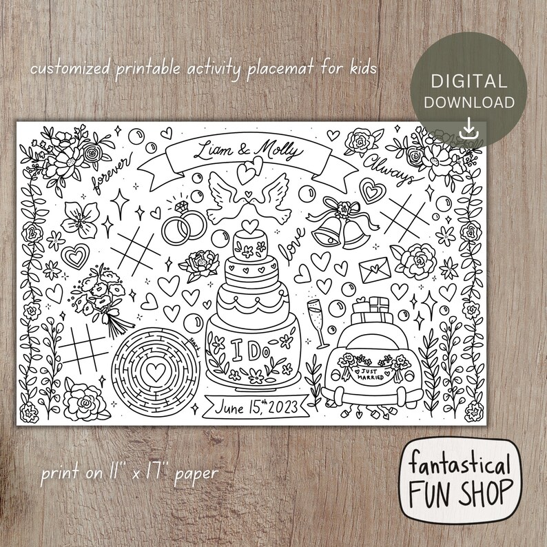 PRINTABLE Wedding Activity Placemat Custom Personalized Etsy