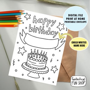 COLORABLE birthday card from child, card for friend from kid, PRINTABLE card for friends and family, coloring card, print and color, 5x7