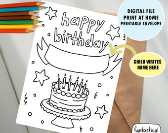 Tarjeta de cumpleaños COLORABLE de niño, tarjeta para amigo de niño, tarjeta IMPRIMIBLE para amigos y familiares, tarjeta para colorear, imprimir y colorear, 5x7