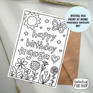 Gaga Geburtstagskarte von Enkelkind, DRUCKBAR und ausmalbar, INSTANT DOWNLOAD, alles Gute zum Geburtstag gaga 5x7 schwarz und weiß Karte zum Drucken