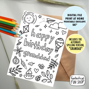 Opa Geburtstagskarte, Opa Karte von Enkelkind, COLORABLE Karte von Enkelin, von Enkel, DRUCKBARE Karte zum Ausmalen, 5x7
