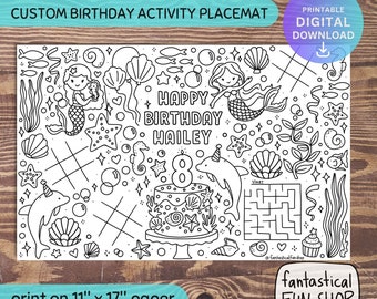 Mermaid Birthday Coloring Placemat: Custom Party Activity (Digital Download)