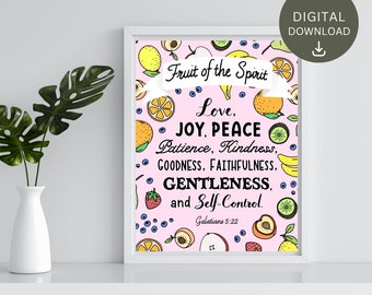 fruit of the spirit religious quote Galatians 5:22 poster, faith wall art, bible verse art, fruits, PRINTABLE DIGITAL DOWNLOAD 8x10