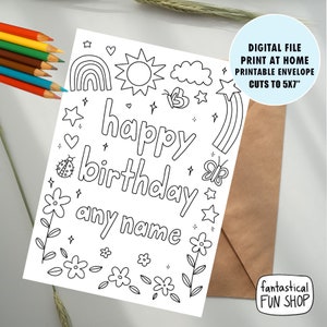 tarjeta de cumpleaños para colorear para niños de niño, tarjeta de cumpleaños de niña de niño, tarjeta de niña IMPRIMIBLE, tarjeta para colorear, DESCARGA DIGITAL 5x7