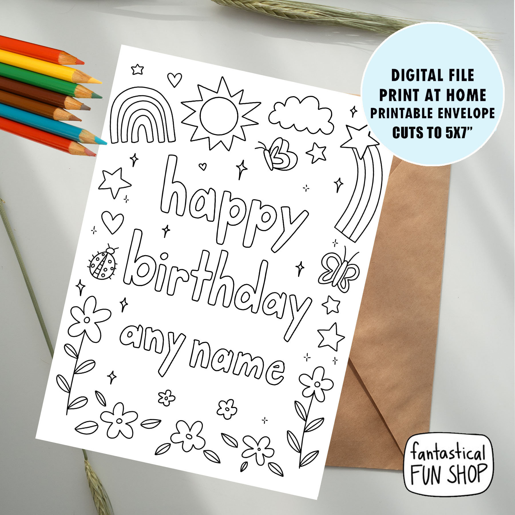 kids colorable birthday card from child girl birthday card etsy