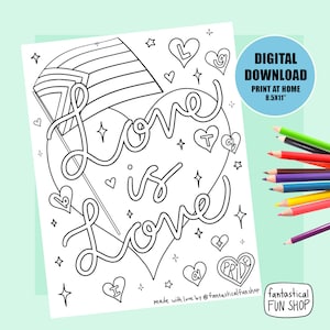 pride coloring page, love is love PRINTABLE coloring page, LGBTQ, gay pride, coloring book, adult coloring, instant digital DOWNLOAD