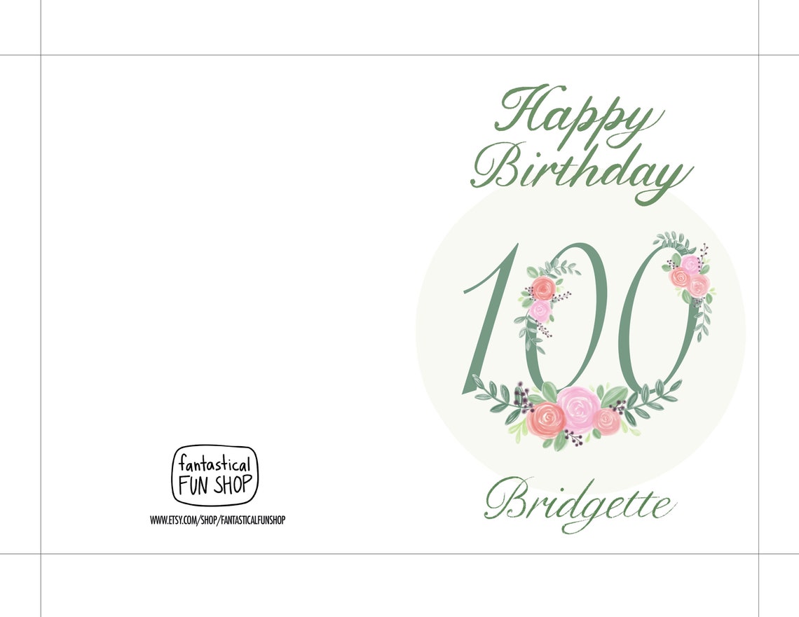 100th Birthday Card Personalized PRINTABLE Elderly Birthday - Etsy