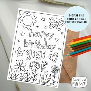 carte d'anniversaire gigi de petit-enfant, carte colorable de petite-fille, de petit-fils, carte imprimable pour grand-mère gigi, carte à colorier 5x7