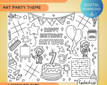 Personalized Art Party Coloring Placemat: Printable Birthday Activity (Digital Download)