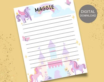 Personalized Unicorn Stationery: Rainbow Writing Paper (Digital Download)