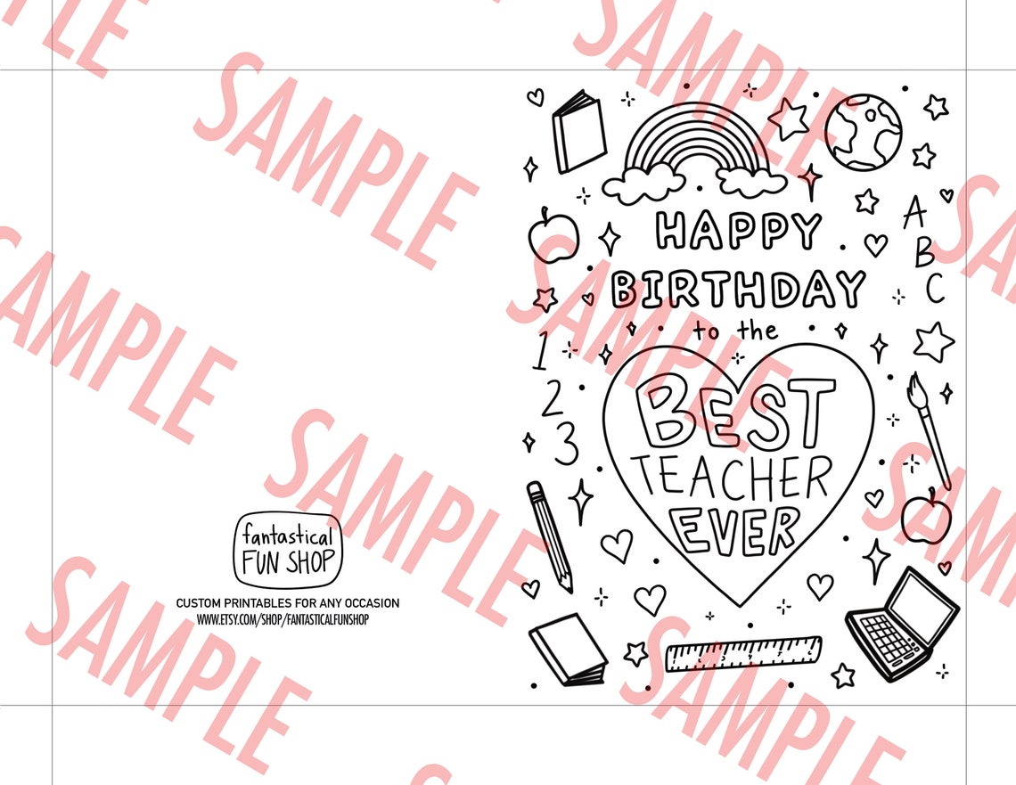 Happy Birthday Teacher Card Colorable - Il 1140xN.4720009161 Ib8t 