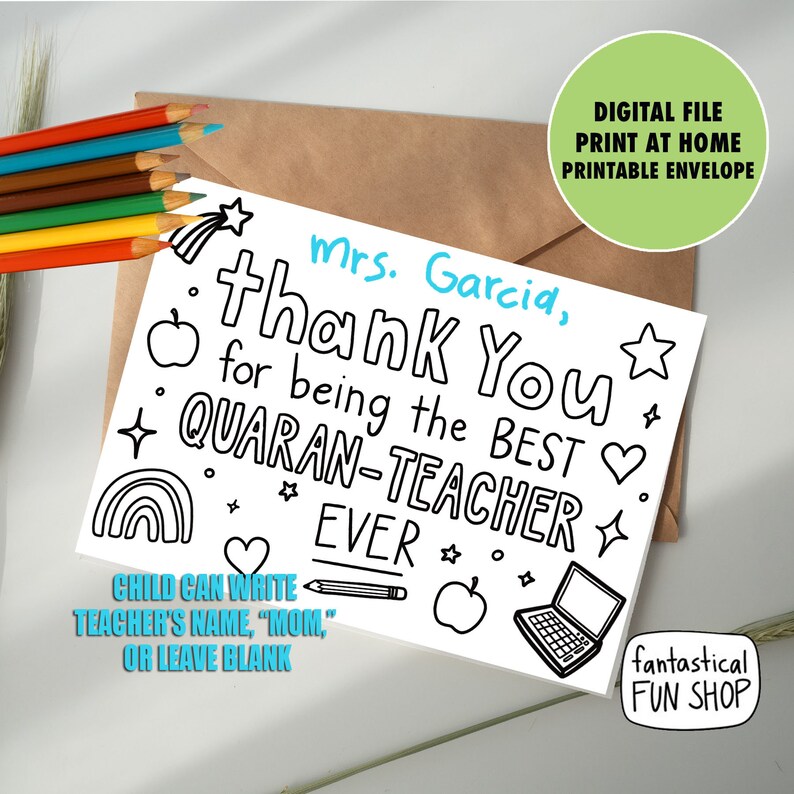 printable thank you card for teacher or mom quarantine etsy