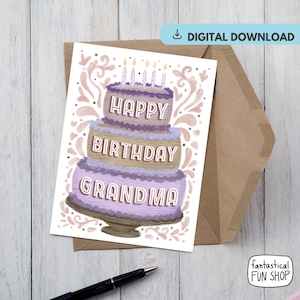 Feliz cumpleaños abuela IMPRIMIBLE pastel tarjeta de cumpleaños - Descarga instantánea tarjeta de cumpleaños para la abuela - tamaño A7 - Descarga digital 5x7''