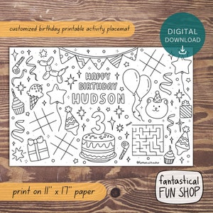 Birthday Coloring Placemat, PRINTABLE Custom Personalized Activity Page ...