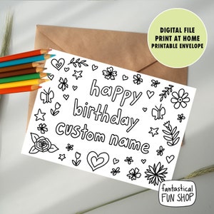 COLORABLE birthday card from child, custom name, personalized birthday card, from daughter, from son, PRINTABLE card, coloring card from kid