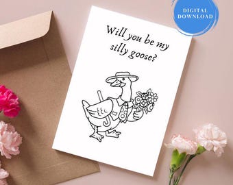 Silly Goose Card: Black and White Colorable 5x7 (Digital Download)