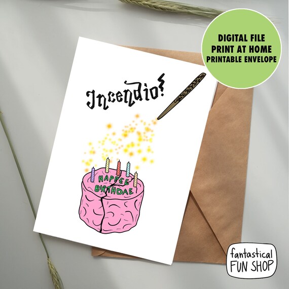 Harry Potter Birthday Card Printable Cake Incendio Hermione Wand