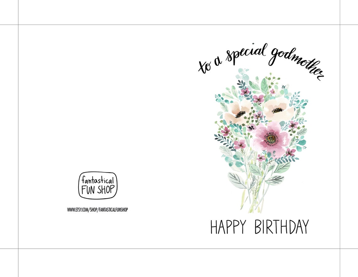 GODMOTHER Happy Birthday Card Printable 5x7 INSTANT DOWNLOAD - Etsy