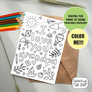 carte grand-père de petit-enfant, carte imprimable à colorier pour grand-père, je t'aime grand-père, carte grand-père, carte de fête des pères pour grand-père
