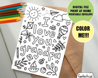 Grandpa Card from Grandchild: Printable Coloring Page (Digital Download)