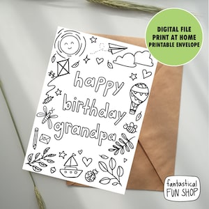 cartão de feliz aniversário do vovô para o avô do neto, DOWNLOAD INSTANTÂNEO PARA IMPRESSÃO, cartão de aniversário colorido da neta do neto