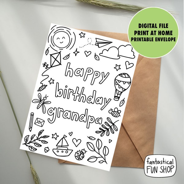 happy birthday grandpa card for grandfather from grandchild, PRINTABLE INSTANT DOWNLOAD, colorable birthday card from grandson granddaughter