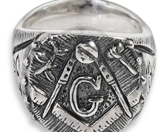 Anello massonico in Argento con GADU. Squadra e Compasso. Made in Italy