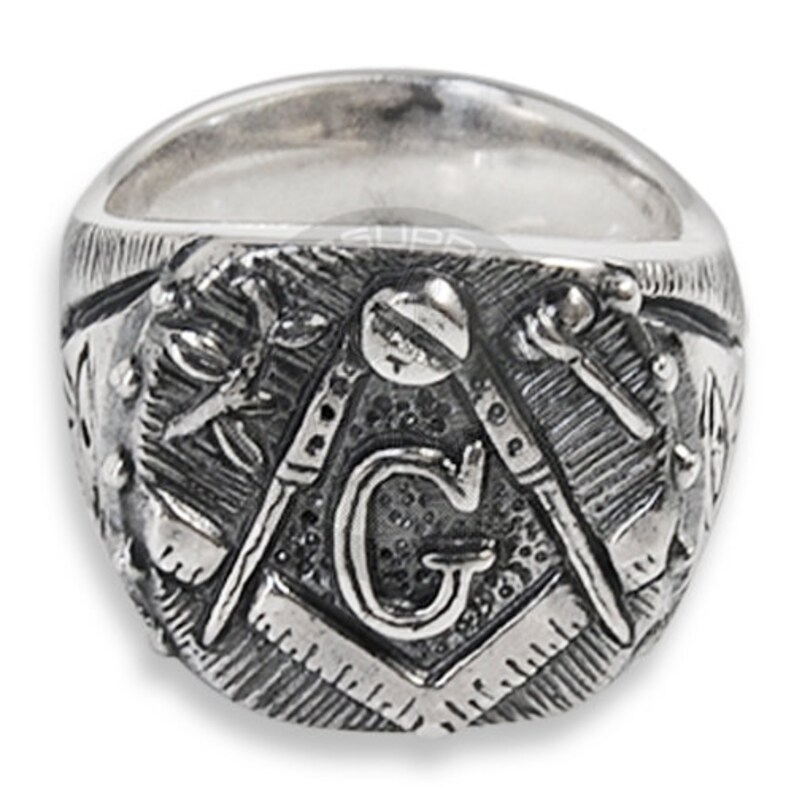 Square and Compass Masonic ring in Silver with GAOTU Made in Italy