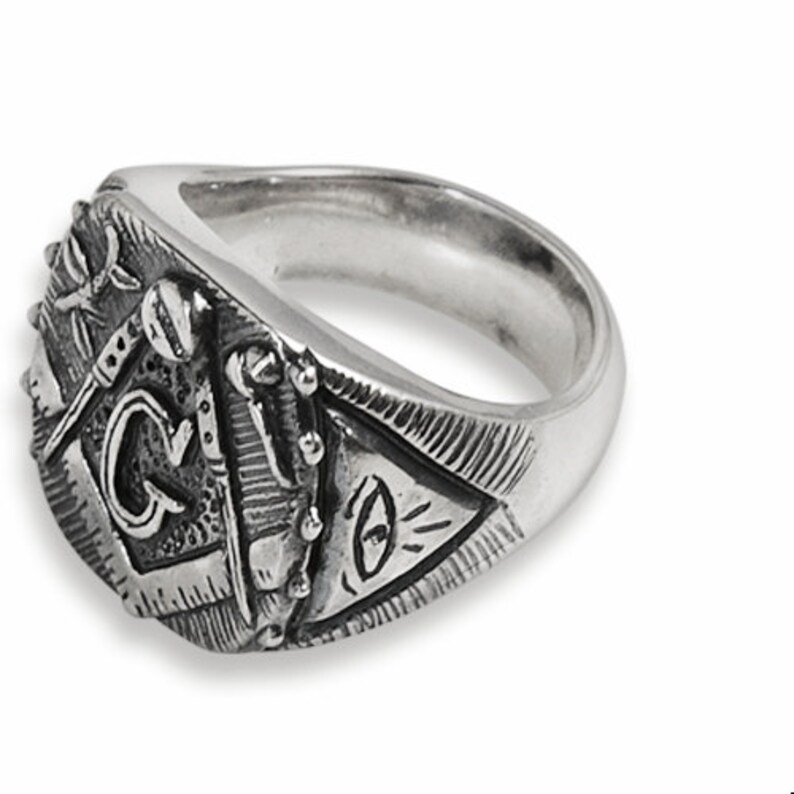 Square and Compass Masonic ring in Silver with GAOTU Made in Italy