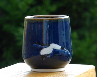 Blue crane tea bowl