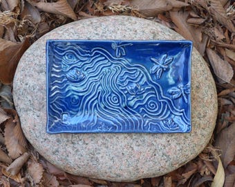 Blue porcelain dragonfly small tray