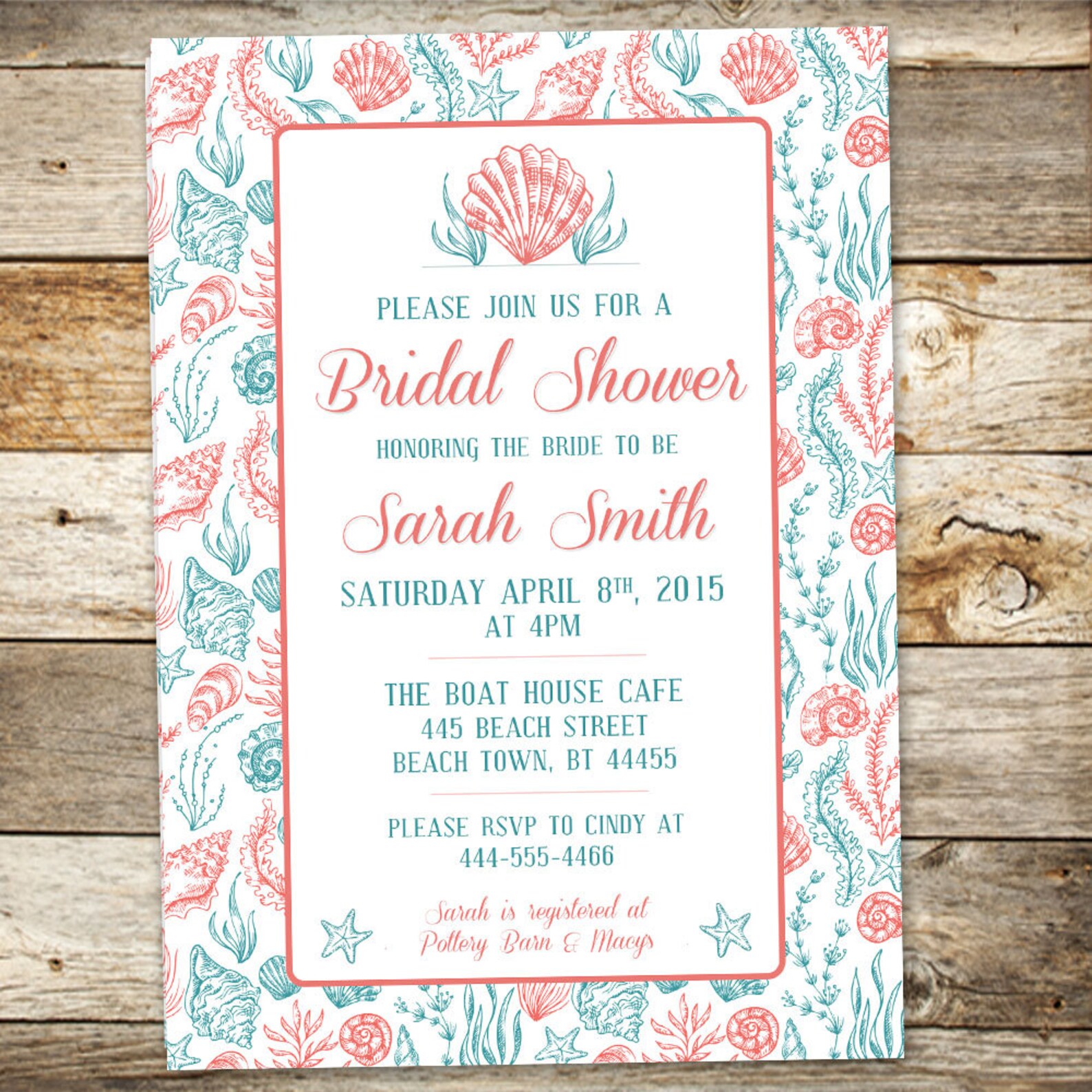 Nautical Rustic Bridal Shower Invitation Elegant Beach Etsy