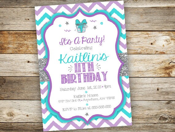 tween girl birthday party invitation chevron birthday etsy tween birthday party invitations