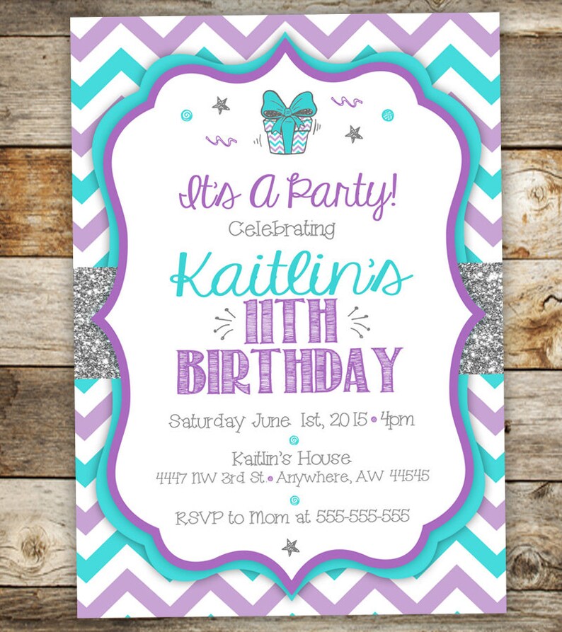 Tween Girl Birthday Party Invitation Chevron Birthday | Etsy