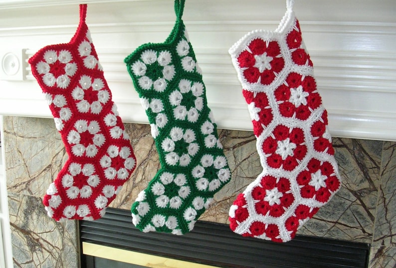 Stocking Crochet Pattern African Flower Christmas Stocking Pattern Christmas Crochet Patterns DIY Christmas Stocking Tutorial image 2