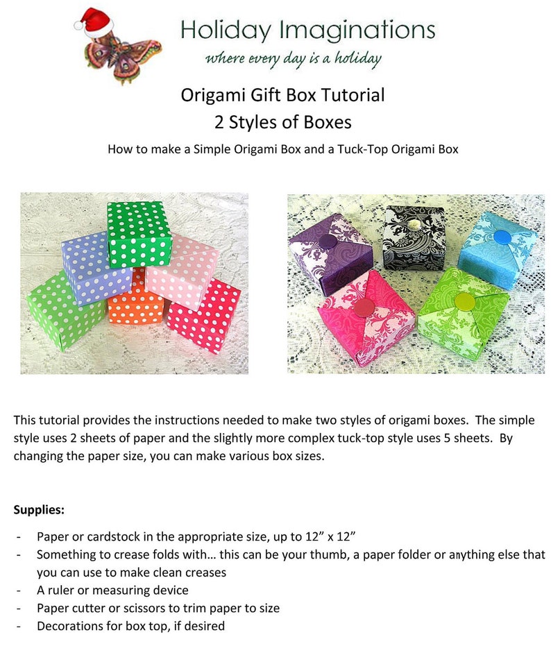 Origami Christmas Gift Box Tutorial Make Your Own Boxes Instant Download Digital Diy Gift Box Instructions Folded Box Pattern Pdf