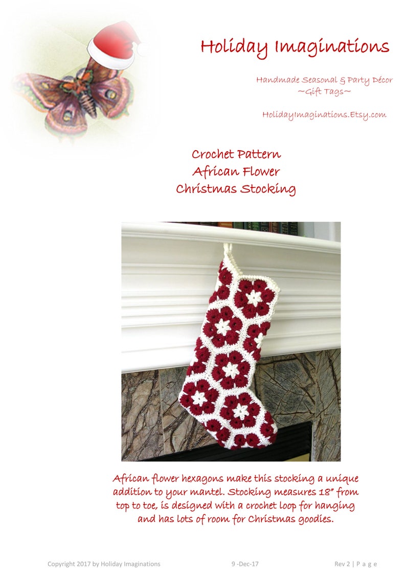 Patrón de crochet de medias Patrón de medias navideñas de flores africanas Patrones de crochet navideñas Tutorial DIY de medias navideñas imagen 1