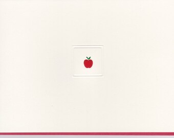 Petite Foldover note: Red Apple in Embossed Square