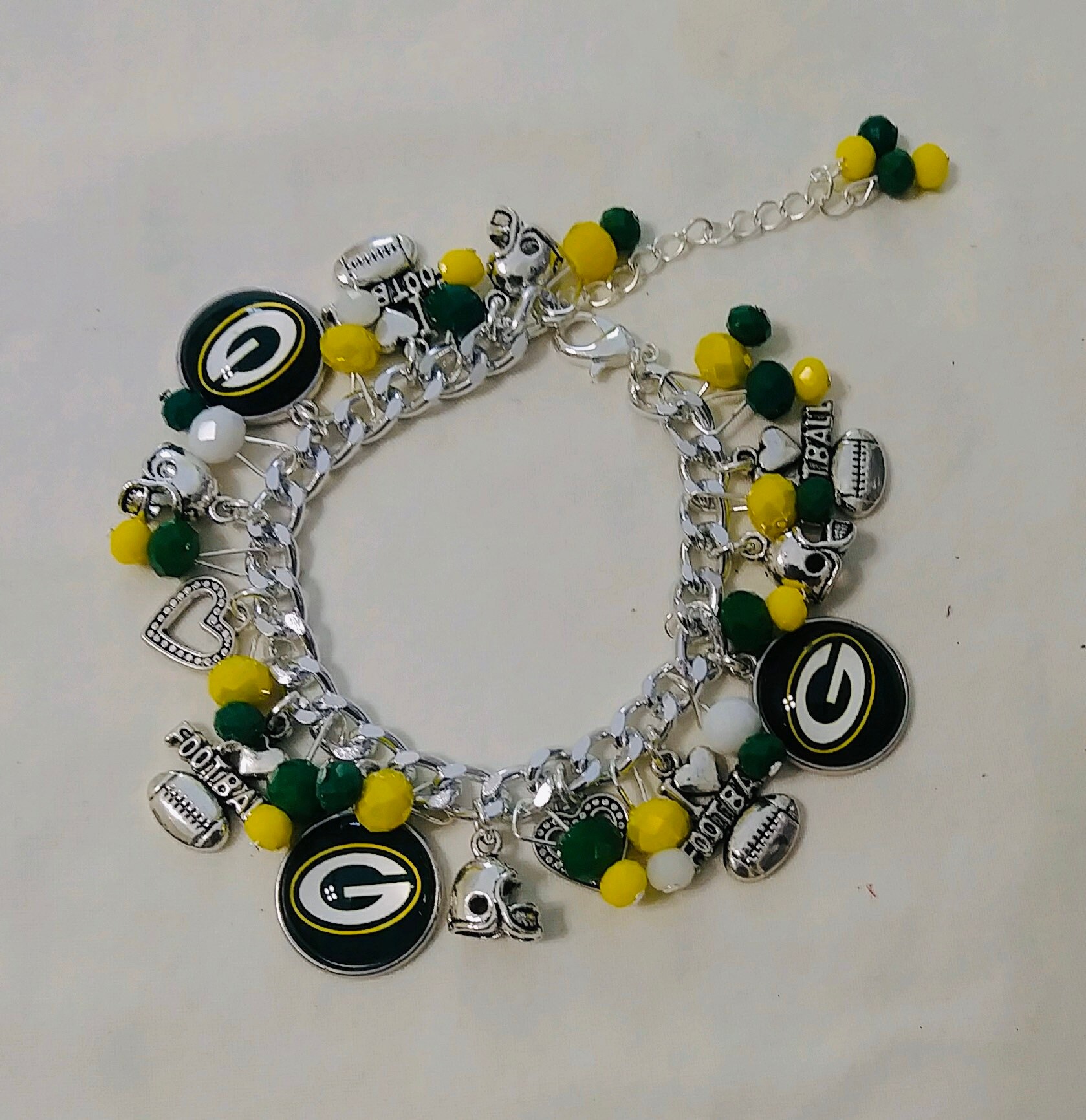 Green Bay Packers Chunky Charm Bracelet Silver Etsy