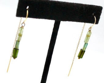 14k threader earrings with varied green tourmaline gems Trending now