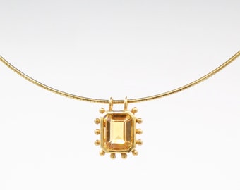 14k gold vermeil Omega chain necklace with deep yellow citrine gem Posh jewelry