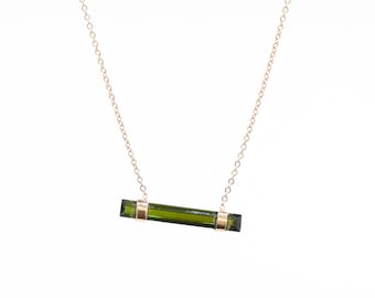 Minimalist solid 14k green tourmaline pendant on dainty chain Posh jewelry Unisex necklace