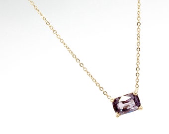 Solid 14K gold dainty necklace with beautiful natural light purple spinel Minimalist necklace